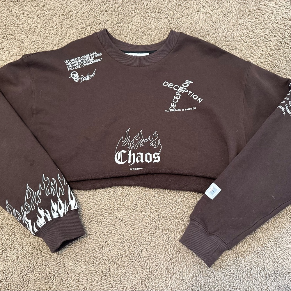 Brown Graphic Sweatshirt with White Print
